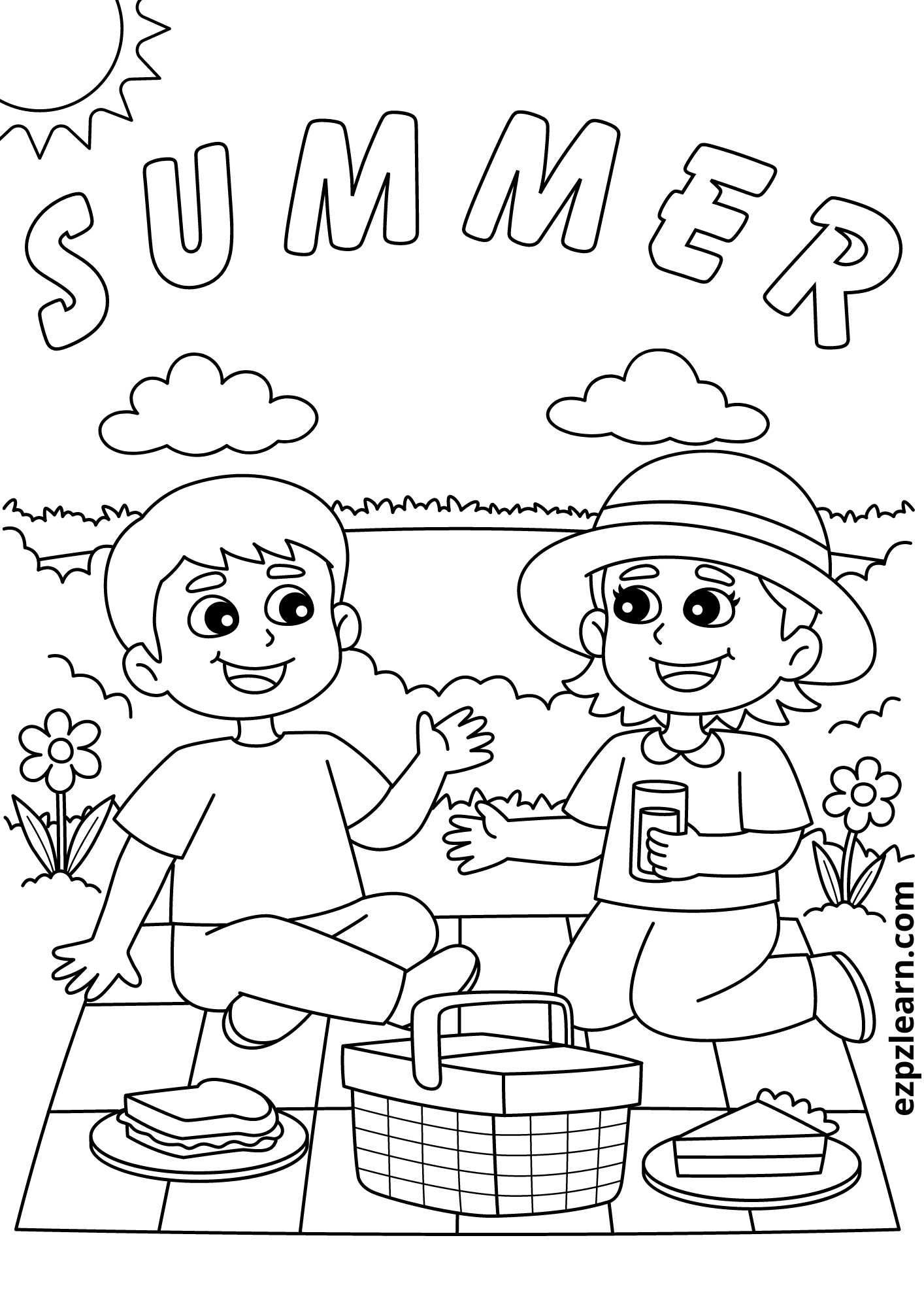Summer and beach coloring page1 Free PDF Download